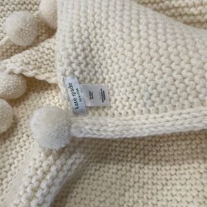 Kate Spade Ivory Knit Scarf with Pom Poms